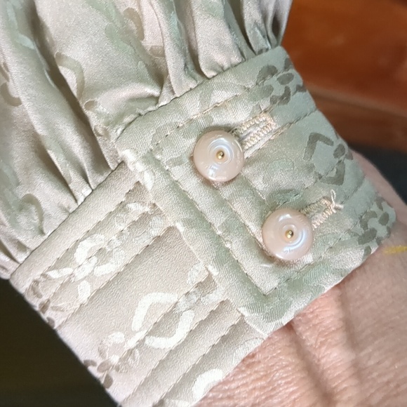 TRINA TURK* size 6 faux wrap belted long sleeve champagne chain print silk dress - Picture 5 of 17